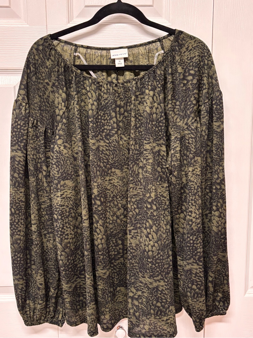 Ava & Viv Olive and Black Printed Peasant Tunic